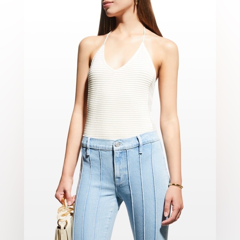 Frame Denim Top Off White Crochet Halter V Neck Bodysuit Size Extra Small